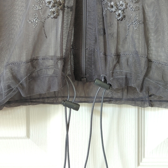Newport News Y2K Vintage Sheer Floral Embroidered Mesh Zip Up Hoodie Gray Large - Picture 8 of 12